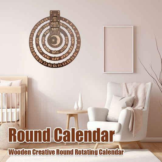 Wooden Creative Round Rotating Calendar